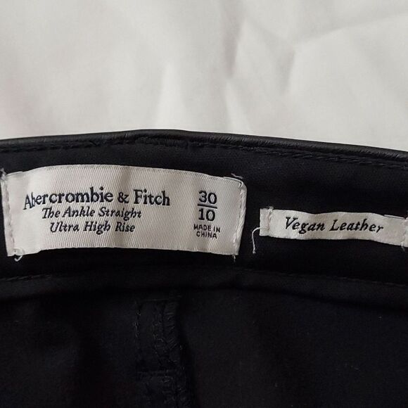 Abercrombie & Fitch Ankle Straight Ultra High Rise Vegan Leather Black Pants New - Picture 10 of 13